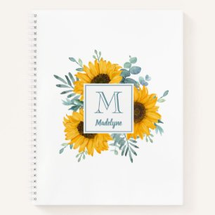 Sunflower Monogram Name Personalisiert Notebook Notizblock