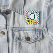 Sunflower Monogram Teal Stripes Button (Beispiel)