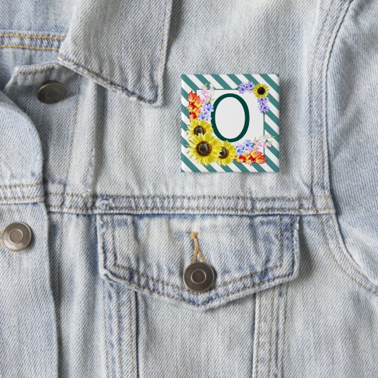Sunflower Monogram Teal Stripes Button (Beispiel)