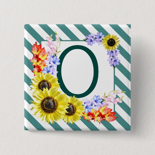 Sunflower Monogram Teal Stripes Button (Vorderseite)