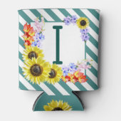 Sunflower Monogram Teal Stripes Dosenkühler (Vorderseite)