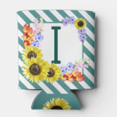 Sunflower Monogram Teal Stripes Dosenkühler (Rückseite)