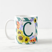 Sunflower Monogram Teal Stripes Kaffeetasse (Links)