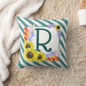 Sunflower Monogram Teal Stripes Kissen (Decke)