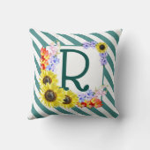 Sunflower Monogram Teal Stripes Kissen (Rückseite)