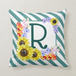 Sunflower Monogram Teal Stripes Kissen