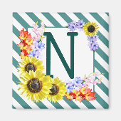Sunflower Monogram Teal Stripes Magnet (Vorne)
