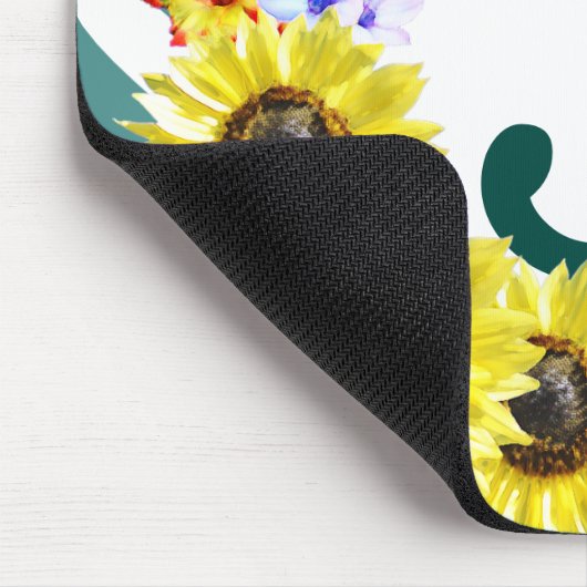 Sunflower Monogram Teal Stripes Mousepad (Ecke)