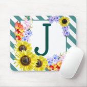 Sunflower Monogram Teal Stripes Mousepad (Mit Mouse)