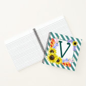Sunflower Monogram Teal Stripes Notizblock (Innenseite)