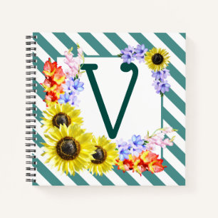 Sunflower Monogram Teal Stripes Notizblock