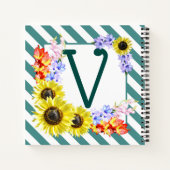 Sunflower Monogram Teal Stripes Notizblock (Rückseite)