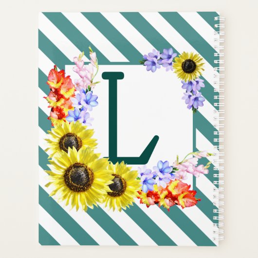 Sunflower Monogram Teal Stripes Planer (Rückseite)