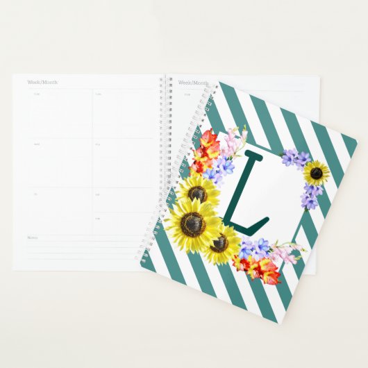 Sunflower Monogram Teal Stripes Planer (Anzeige)