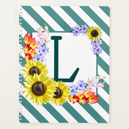 Sunflower Monogram Teal Stripes Planer (Vorderseite)