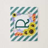 Sunflower Monogram Teal Stripes Puzzle (Vertikal)