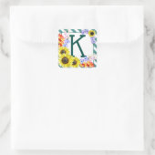 Sunflower Monogram Teal Stripes Quadratischer Aufkleber (Tasche)