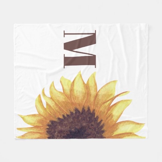 Sunflower Monogram White Fleecedecke (Vorderseite (Horizontal))