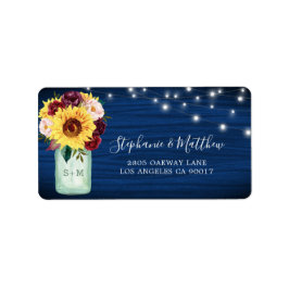 Sunflower Navy Blue Mason Jar Lights Adresse Adressaufkleber