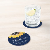 Sunflower Navy Blue Wedding Vielen Dank Runder Pappuntersetzer (Vor Ort)