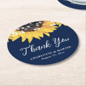 Sunflower Navy Blue Wedding Vielen Dank Runder Pappuntersetzer (Angewinkelt)