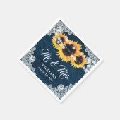 Sunflower Navy Blue Wood Floral Lace Wedding Serviette (Ecke)
