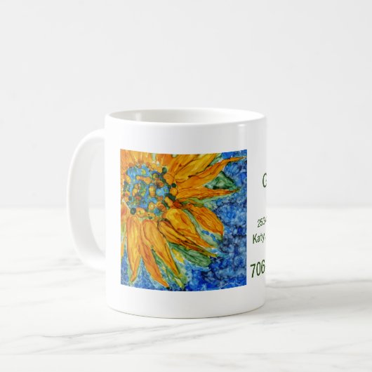 Sunflower on Burst of Blue background Label Kaffeetasse (Vorderseite Links)
