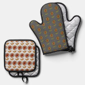  Sunflower Oven Mitt and Pot Holders Ofenhandschuh & Topflappen-Set (Vorderseite/Rückseite)