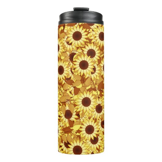 Sunflower Pattern, Gold, Yellow and Brown Thermosbecher (Vorderseite)