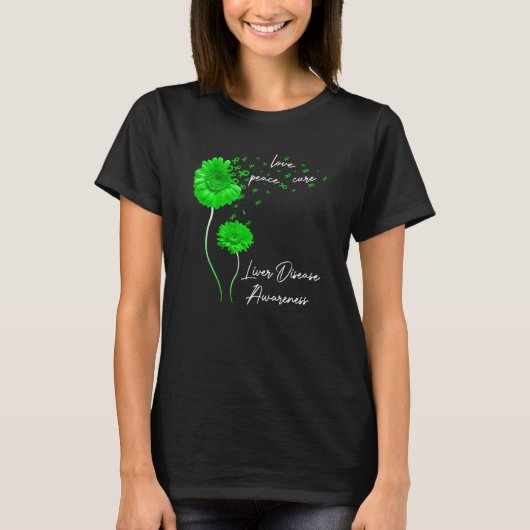 Sunflower Peace Love Cure Ribbon Liver Disease Awa T-Shirt (Vorderseite)