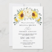 Sunflower Peony Floral Eucalyptus QR Code Wedding Einladung (Vorderseite)