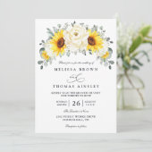 Sunflower Peony Floral Eucalyptus QR Code Wedding Einladung (Stehend Vorderseite)