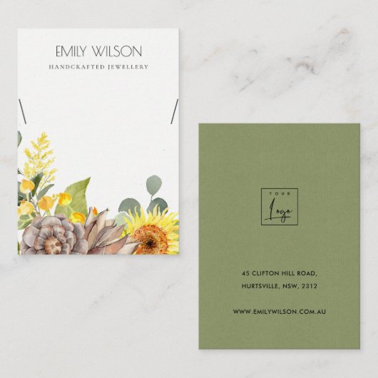 SUNFLOWER PINE CONE FLORAL NECKLACE DISPLAY LOGO VISITENKARTE (Vorne/Hinten)