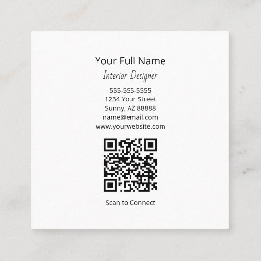 Sunflower QR code Interior Designer Black White  Quadratische Visitenkarte (Rückseite)