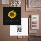 Sunflower QR code Interior Designer Black White  Quadratische Visitenkarte