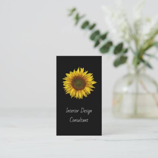 Sunflower QR code Interior Designer Modern Black  Visitenkarte (Stehend Vorderseite)
