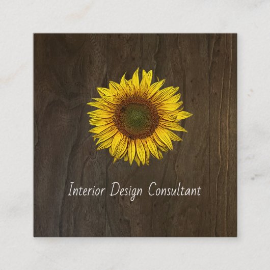 Sunflower QR code Interior Designer Rustic Wood Quadratische Visitenkarte (Vorderseite)