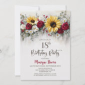 Sunflower Red Rose Floral 18th Birthday Party Einladung (Vorderseite)