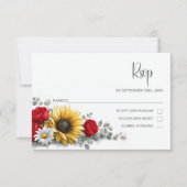 Sunflower Red Rose Floral Wedding RSVP (Vorderseite)