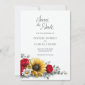 Sunflower Red Rose Floral Wedding Save the Date (Vorderseite)