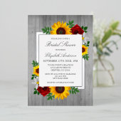 Sunflower Rose Autumn Floral Wood Bridal Folieneinladung (Stehend vorne)