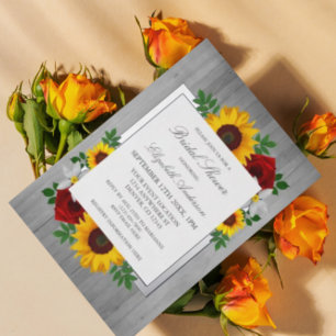 Sunflower Rose Autumn Floral Wood Bridal Folieneinladung