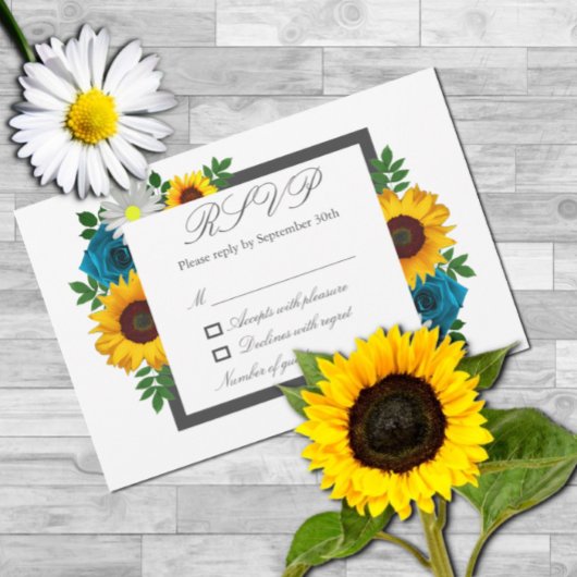 Sunflower Rose Daisy Floral Wedding RSVP Karte
