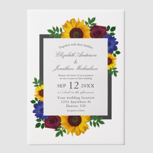 Sunflower Rose Floral Wedding Pergament Einladungen (Vorderseite)