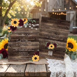 Sunflower Roses Barn QR Code Wedding Einladung