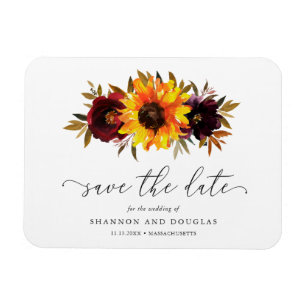 Sunflower Roses Rustic Fall Wedding Save the Date Magnet