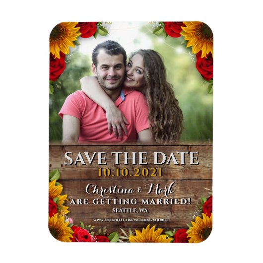 Sunflower & Roses Rustic Wood Lights Foto Magnet (Vertikal)