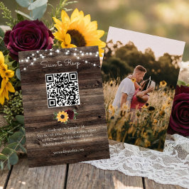 Sunflower Roses Wedding QR Code RSVP Begleitkarte