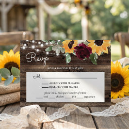 Sunflower Roses Wood Wedding With Meal Choice RSVP Karte