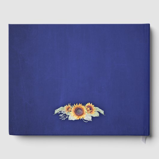 Sunflower Royal Blue Rustic Wedding Guest Book Gästebuch (Rückseite)